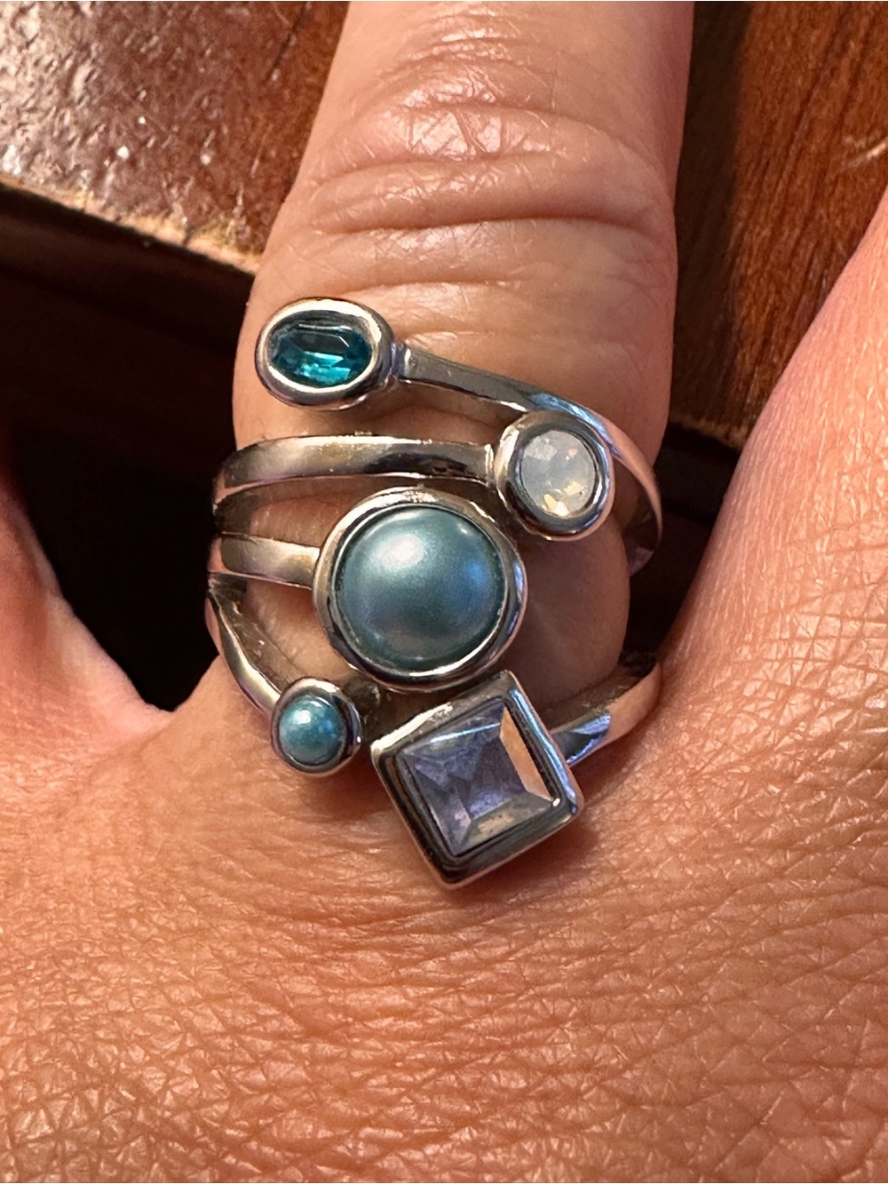 Lia Sophia Silver Multi-Blue Cabochon & Crystal Statement Ring - Picture 11 of 11